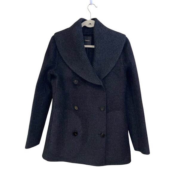Theory Womens Pea Coat Size Small Gray Shawl Collared Pockets Casual Pure Wool - Picture 9 of 11